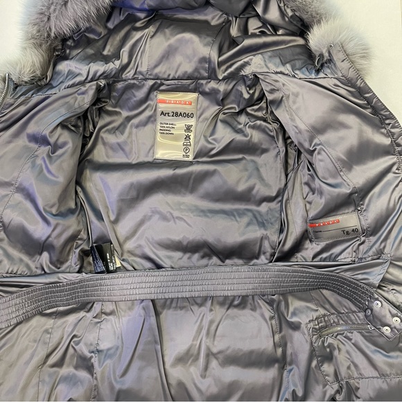 Prada Authentic Silver Gray Short Down Puffer Quilted Fox Fur Hood 40/XS $1500 - Picture 8 of 16